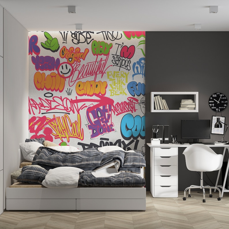 Graffiti Stlye Peel and Stick Wallpaper Doodles Wall Mural Etsy