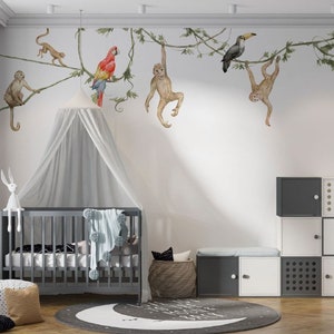 Tropische Tiere Aufkleber, Kinderzimmer Dekor, Schälen und Kleben, Dschungel Tiere Wand Aufkleber, Dschungel Wand Dekor, Kinderzimmer Dekor, Selbstklebend