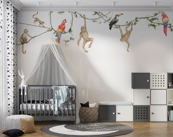 Tropische Tiere Aufkleber, Kinderzimmer Dekor, Schälen und Kleben, Dschungel Tiere Wand Aufkleber, Dschungel Wand Dekor, Kinderzimmer Dekor, Selbstklebend