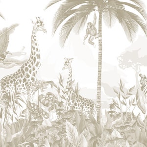 Kids Safari Jungle dieren behang, Peel en Stick Giraffe kwekerij muurschildering, Kids Jungle thema behang, verwisselbare babykamer behang afbeelding 2