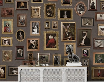 ANIMALS WALLPAPER, PEEL Stick Wallpaper, Cute Animals In Frames With Clothes Wall Decorations Adhesive Wallpaper, Modern Wallpaper Gifts