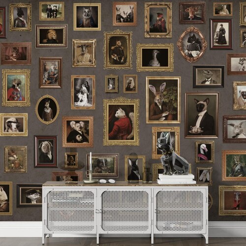 ANIMALS WALLPAPER, PEEL Stick Wallpaper, Cute Animals In Frames With Clothes Wall Decorations Adhesive Wallpaper, Modern Wallpaper Gifts