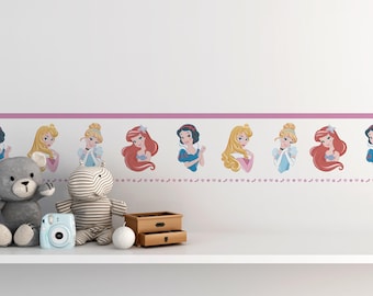 Princess Character Wall Border for Girls Room – Pink Cartoon Princess Wallpaper Strip – Peel and Stick Removable Kids Room Decor