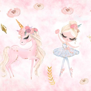 Unicorn and Ballerina Wall Mural Floral Nursery Girls Room - Etsy
