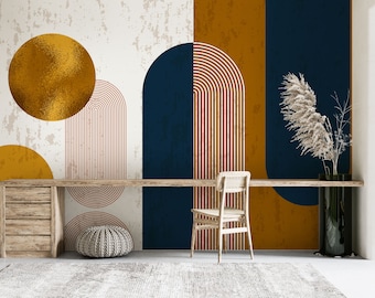 Arch Wall Wallpaper, Abstract Shape and Line Art, Semicircle Wall Design, Boho Geometric Wallpaper, Removable Wallpaper, Peel and Stick,