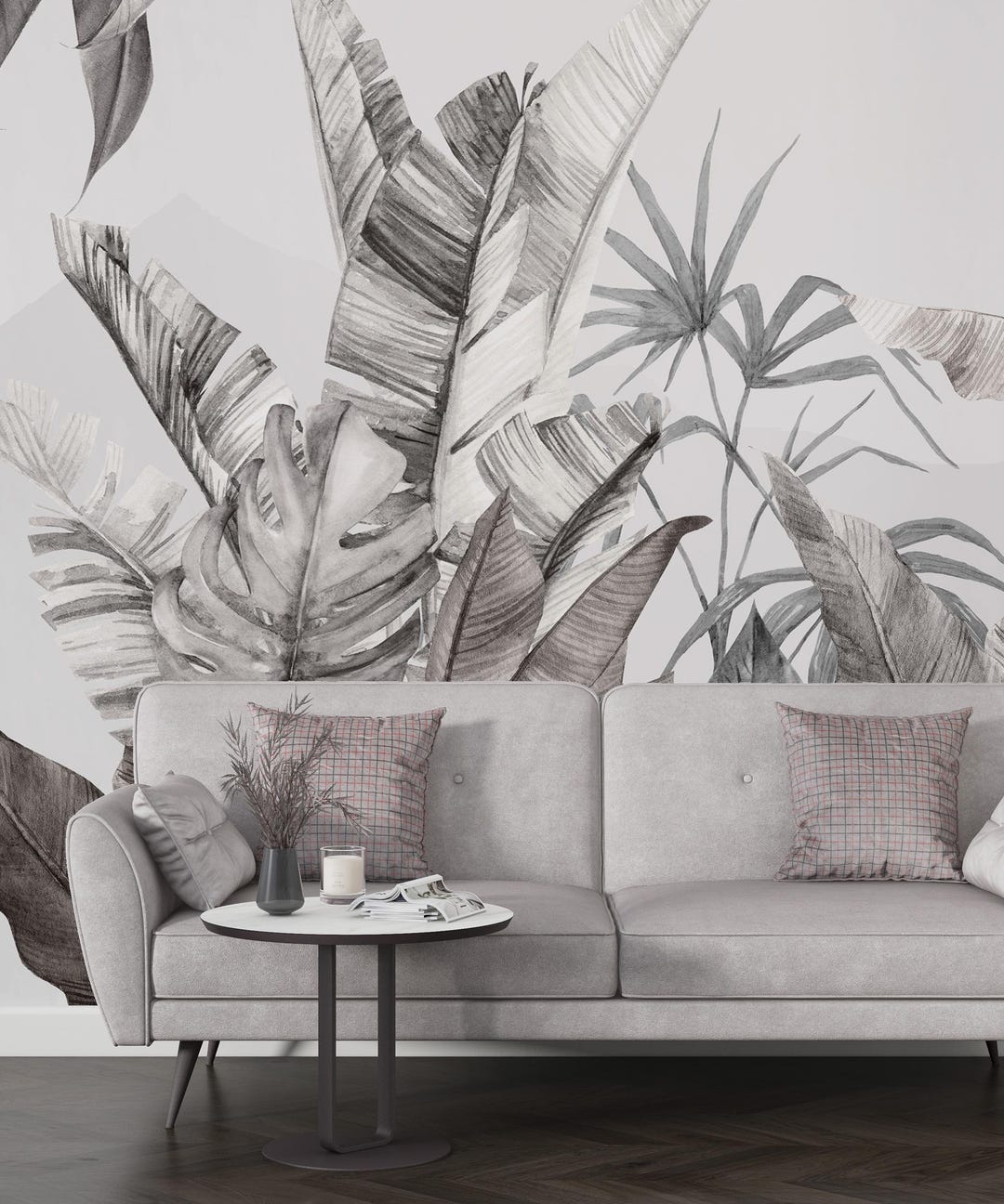 Black and White Tropical Leaf Wall Mural Modern Banana Palm Wallpaper ...