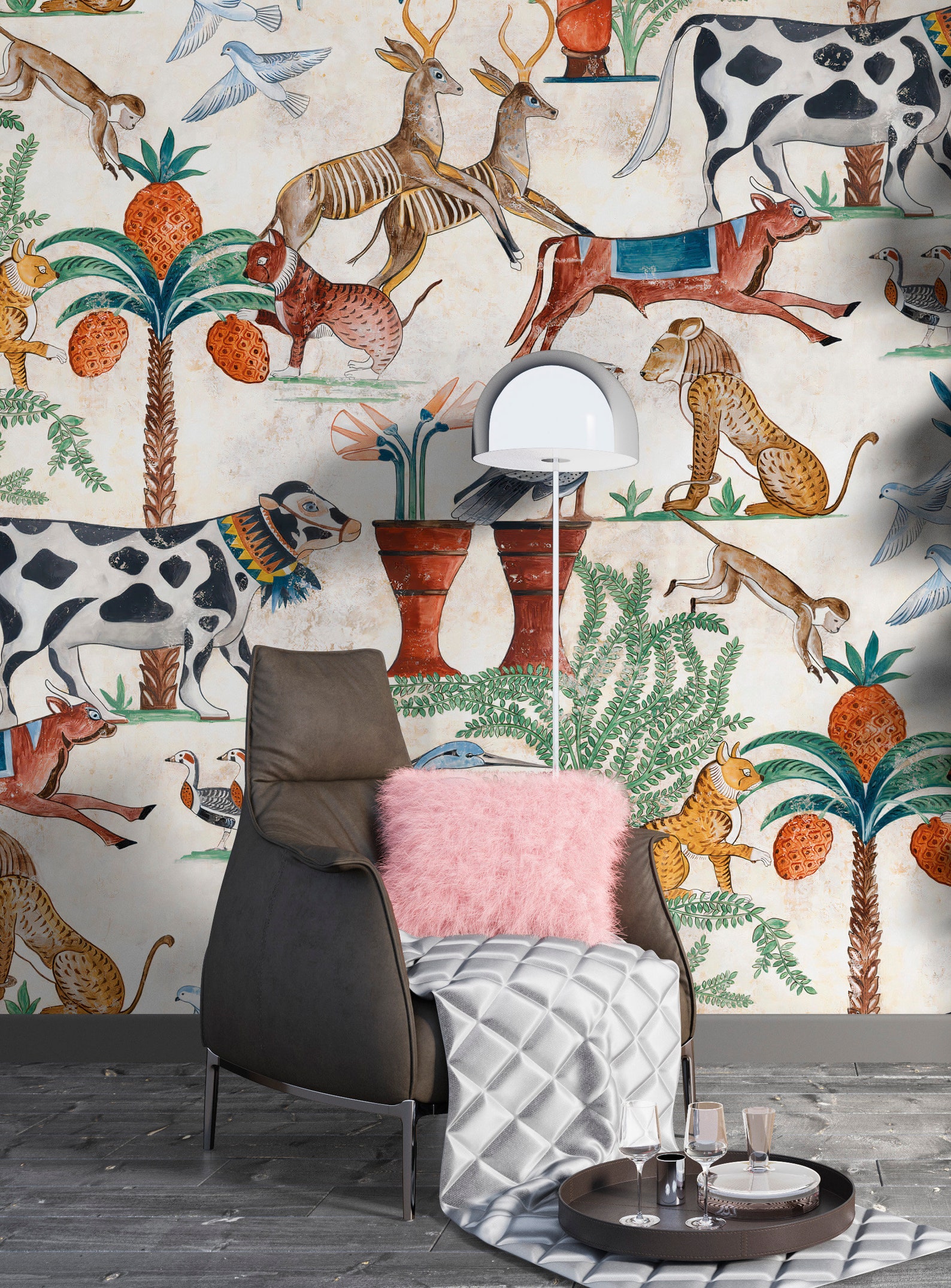 Africa Safari Animals Traditional Wallpaper - African Motifs Removable ...