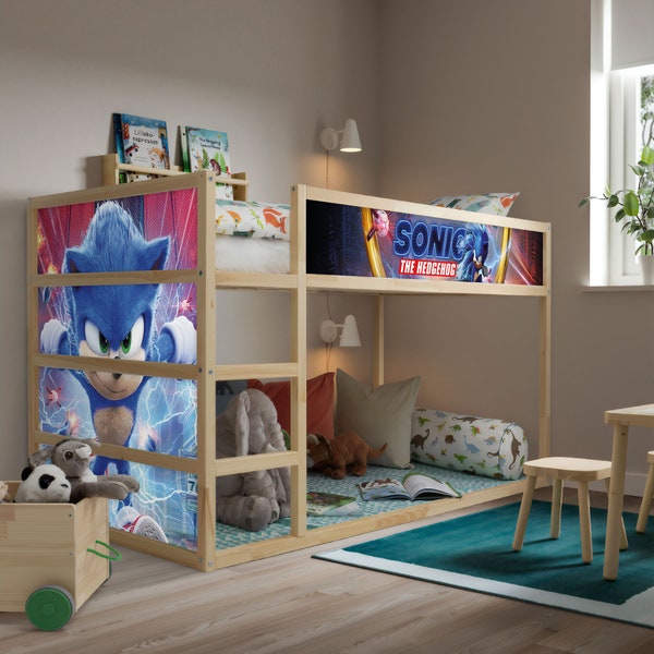 SONIC Kura Bed - Stickers chambre de garçons - peel and stick - cadeaux - designs adhésifs de lit Kura - sticker Sonic - lits Kura personnalisables