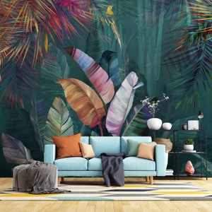 Big Colorful Tropical Leaves Wallpaper Big Banana Leaf - Etsy