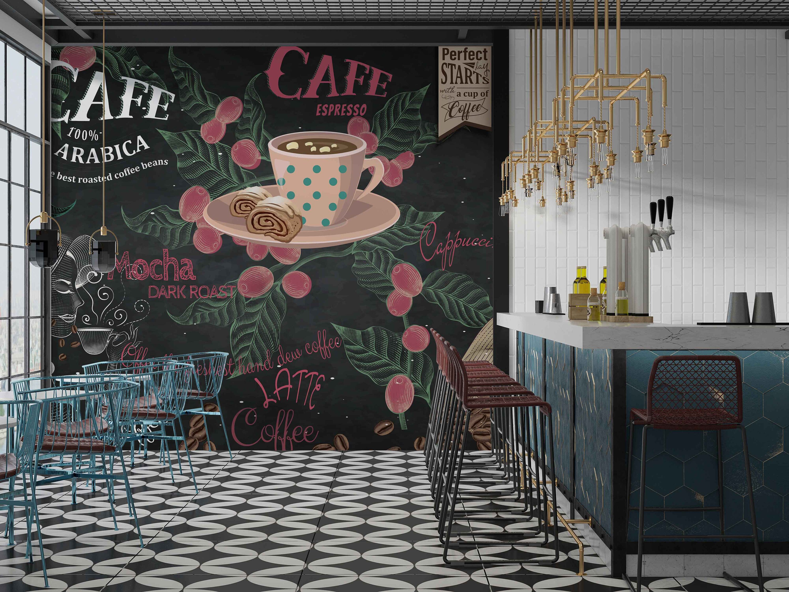 Custom Wallpaper Mural Chalkboard Retro Cafe Background