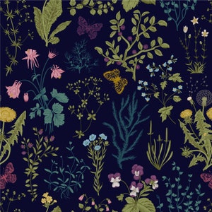 Navy Blue Background Floral Wallpaper , Peel and Stick Colorful Flowers