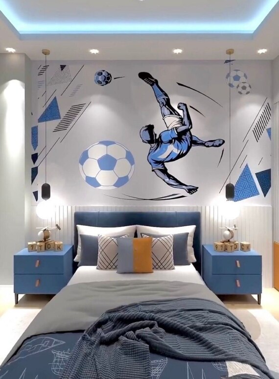 Cool Football Player Wall Stickers – Black Vinyl Decals For Kids Boys Bedroom