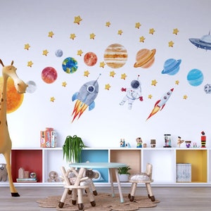 Planets Wall Sticker for Kids Room , Peel and Stick Planet Set Wall Decal for Nursery , Kids Wall Decor , Nursery Space Themed Decals