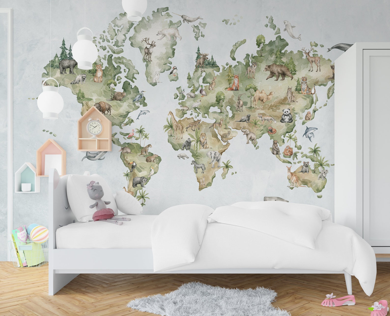 World Map Wallpaper for Kids Room Nursery Educational Map - Etsy