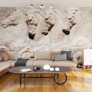 3D Optik Pferd Tapete, Wohnzimmer Dekor, Schälen und Aufkleben, Tänzelndes Pferd Wandbild - 3D Optik Wandbild - Altgriechische Frau, Wandkunst
