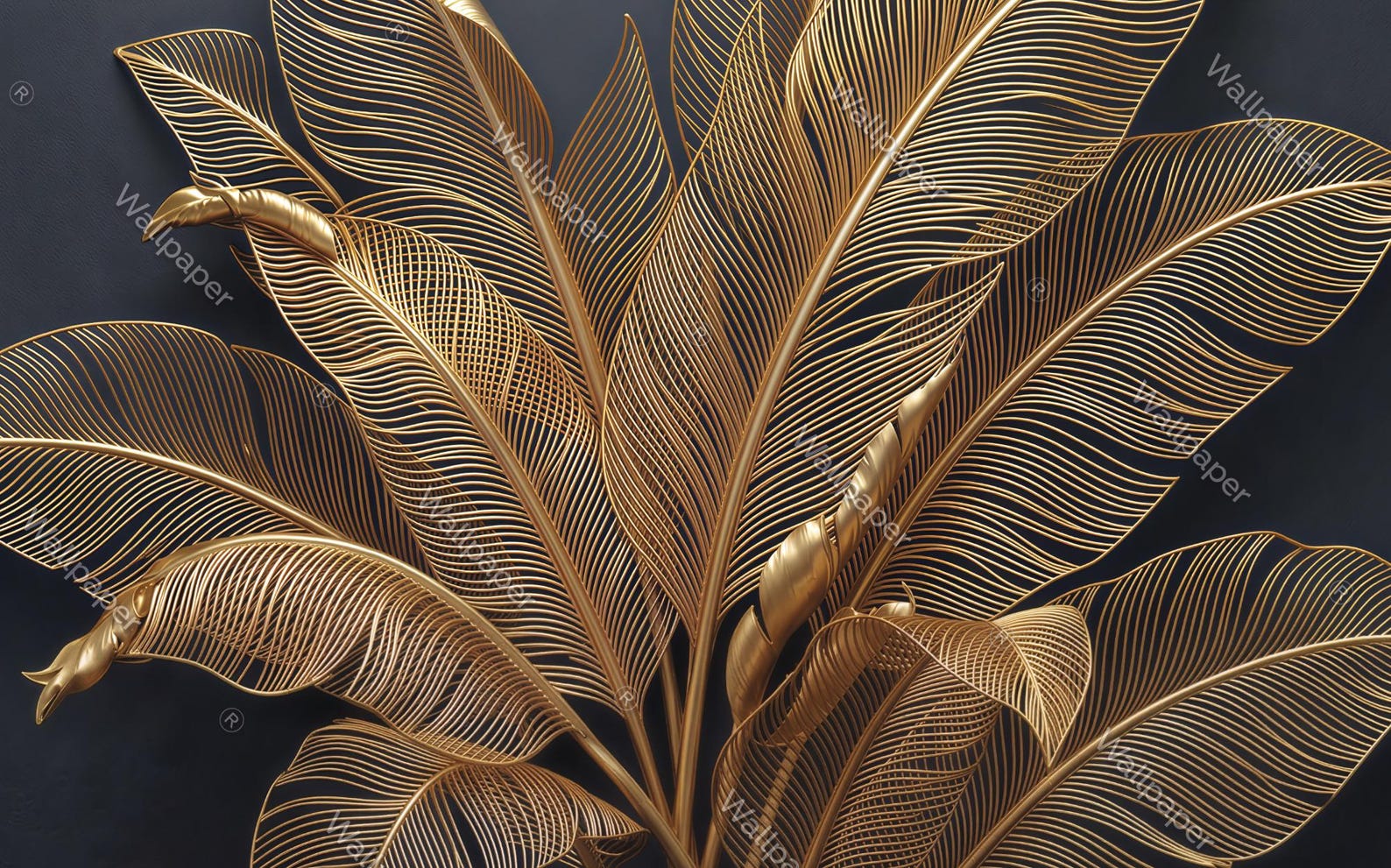 Luxury Gold Leaf Wallpaper, Art Deco Wall Mural, Navy Blue Botanical ...
