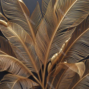 Luxury Gold Leaf Wallpaper, Art Deco Wall Mural, Navy Blue Botanical ...
