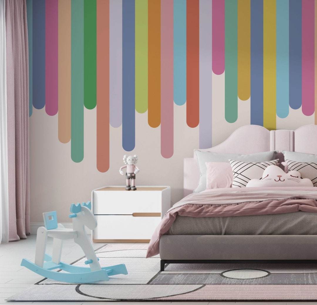 Colorful Stripes Nursery Wallpaper - Dripping Paint Effect Mural for ...