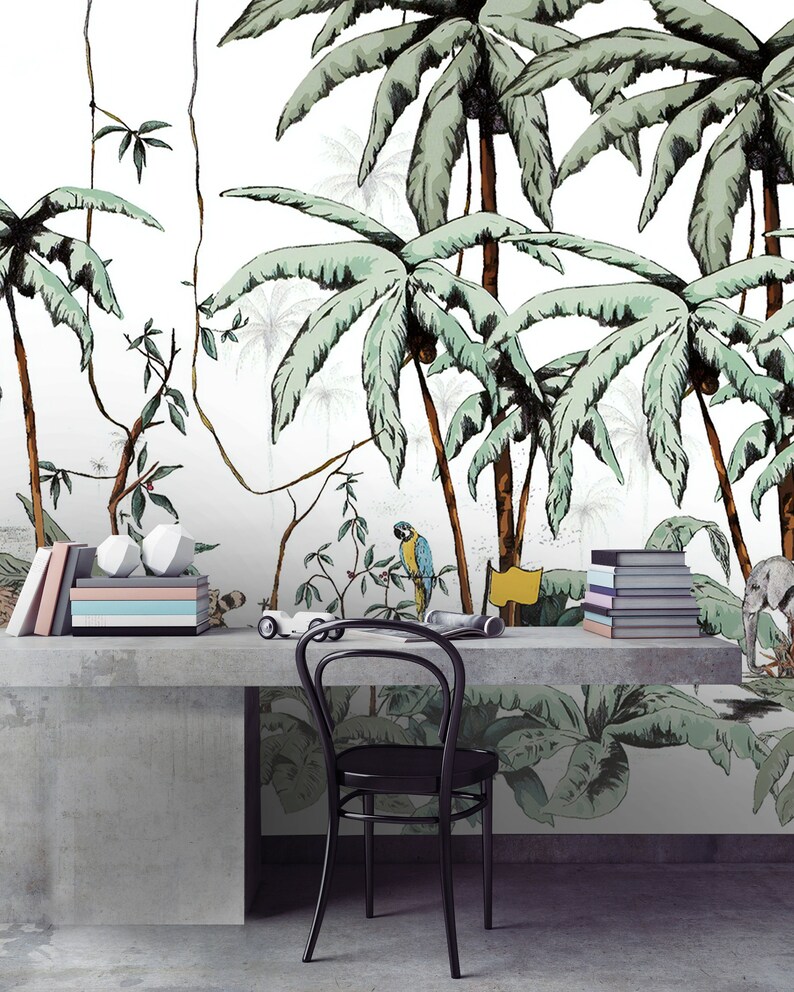 Amazon Jungle Wallpaper Palm Leaf Wallpaper Forest Etsy