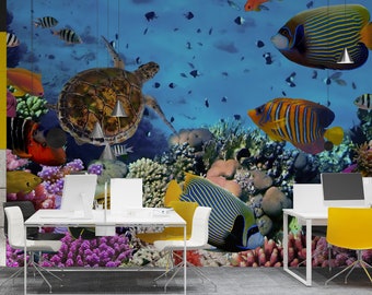 Adesivo Per Sfondo Acquario Blu E Nero Sfumato, 160x40 Cm, In PVC Impermeabile, Per Rettili E Terrari