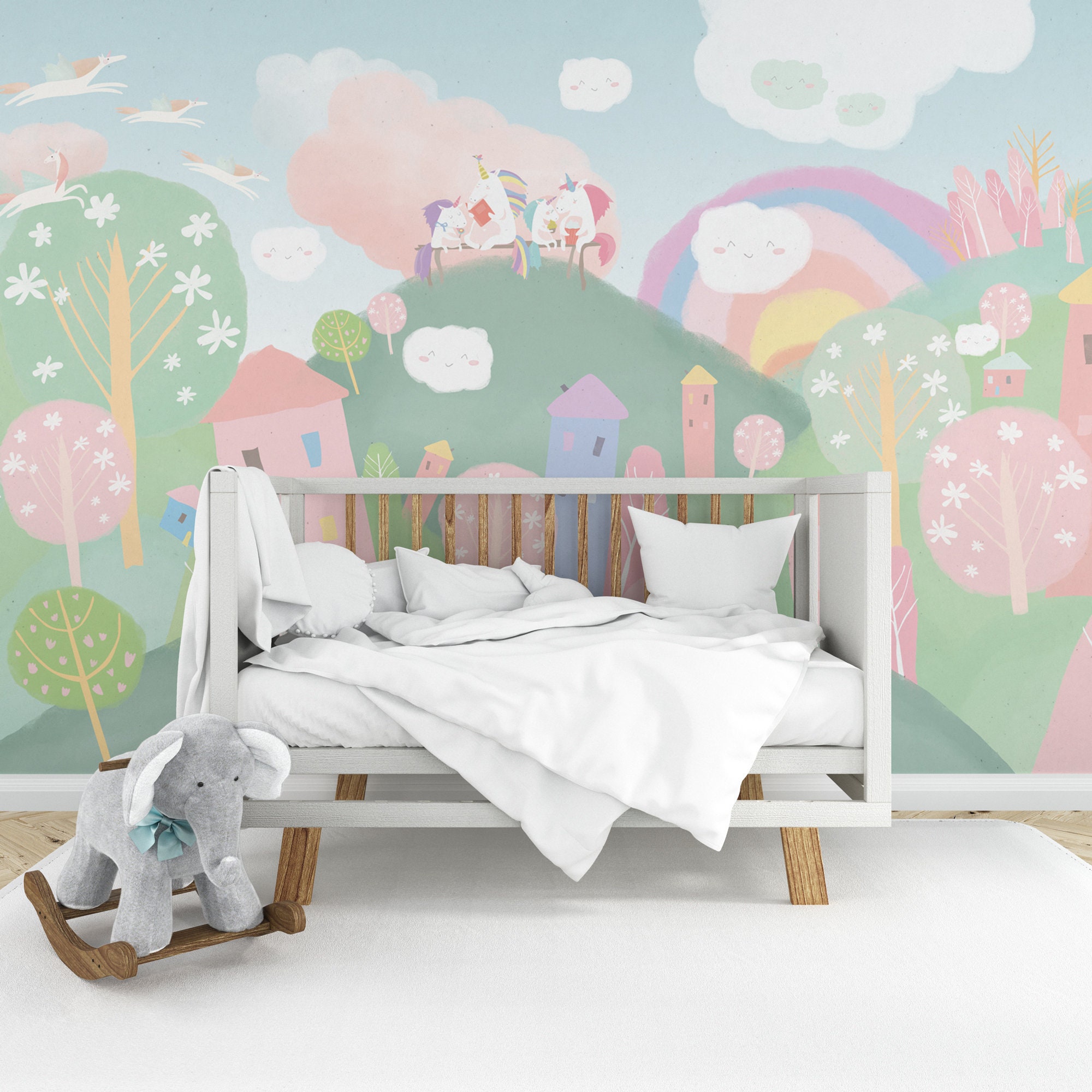 Pastel Color Unicorns Wallpaper for Kids Room Wonderland - Etsy