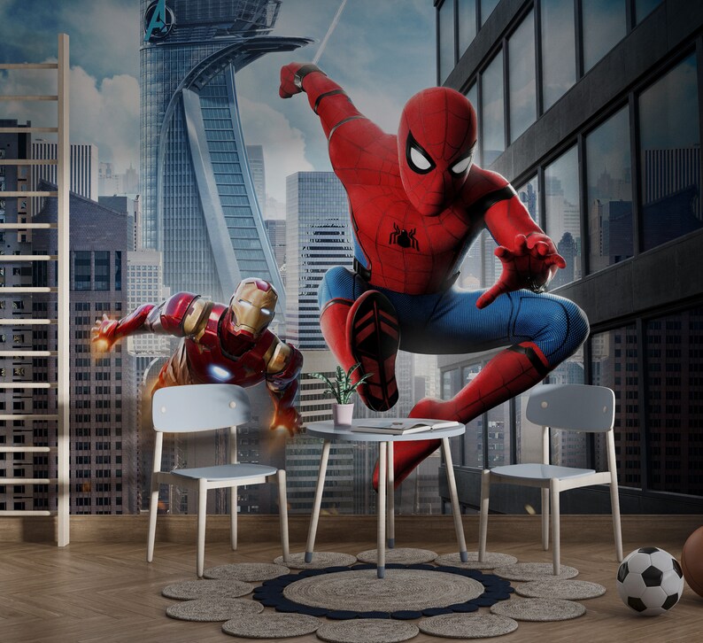 Spiderman Wallpaper for Childrens Room Decor - Iron Man and Spider Man ...
