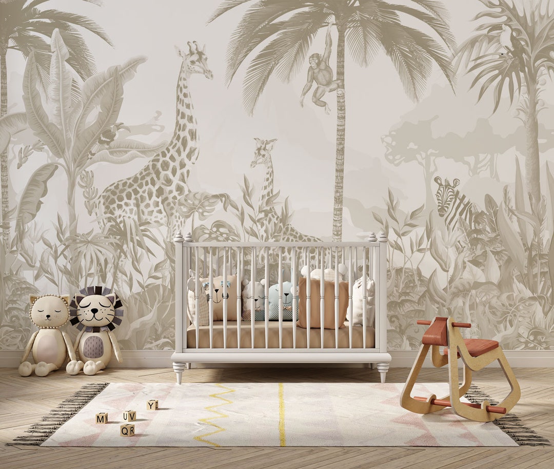 Kids Safari Jungle Animals Wallpaper , Peel and Stick Giraffe Nursery ...