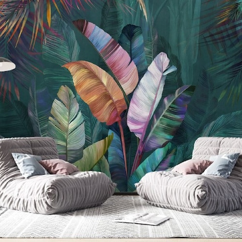 Tropical Mural Wallpaper Peel & Stick Removable Leaves - Etsy