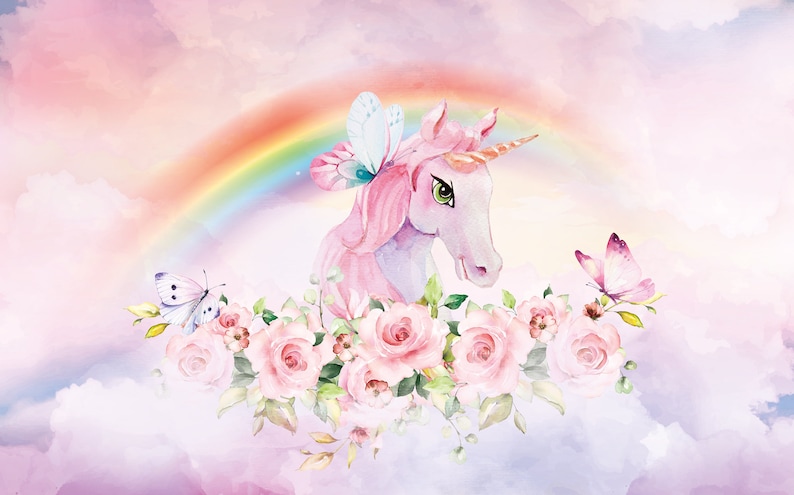 Unicorn and Rainbow Wallpaper for Girls Room Decor Nursery - Etsy