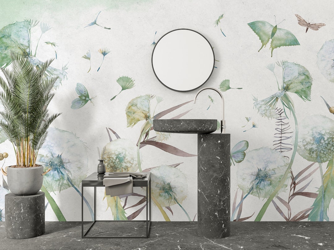 Dandelions and Flowers Butterflies Wallpaper for Bedroom , Peel and ...