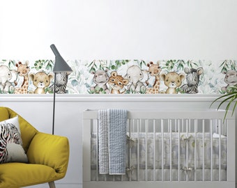 Safari Animals Border for Nursery Decor - Peel and Stick Kids room Border with Animals Design