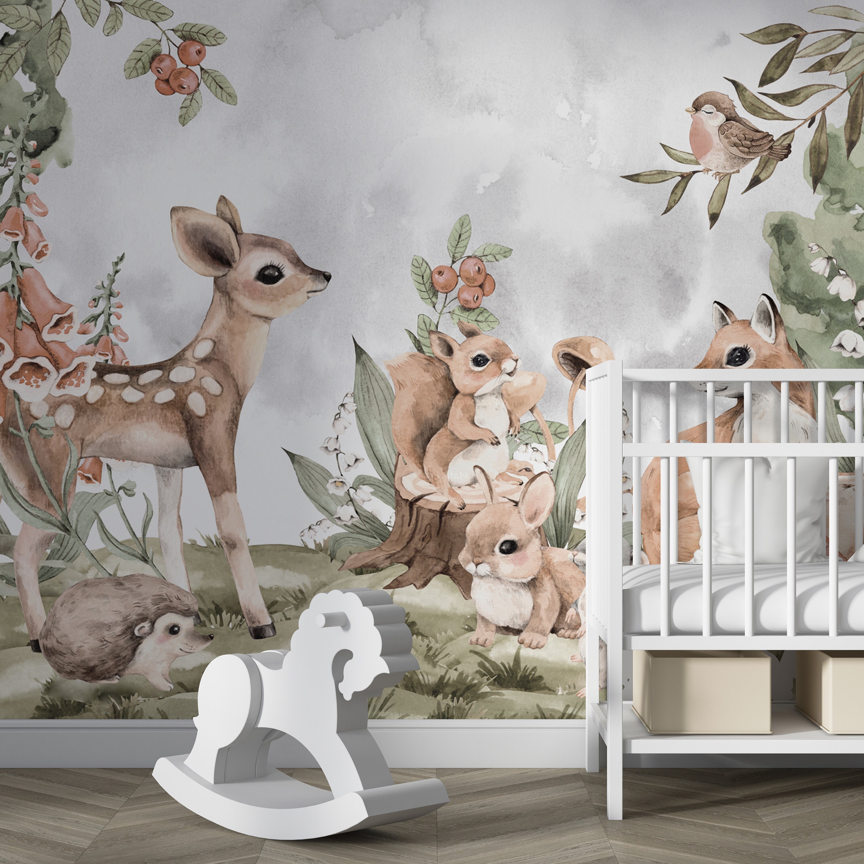Watercolor Effect Jungle Wallpaper for Nursery Baby Room Etsy