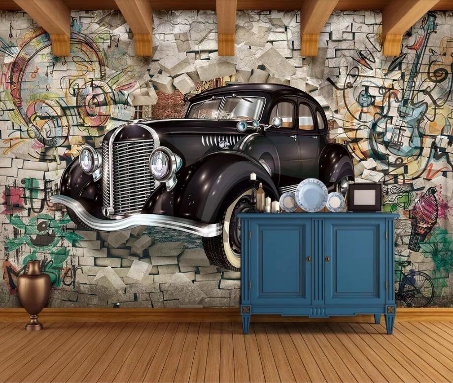 Antique Car Decor Wallpaper , Classic Car Wall Poster , Peel and Stick  Vintage Look Wallpaper - Etsy Sweden