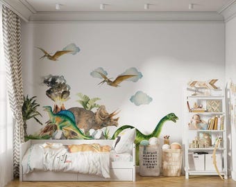 Dinosaur Wall Decal Set for Kids Room, Peel and Stick Dino Stickers, Jurassic Nursery Wall Decor, Removable Vinyl Decals