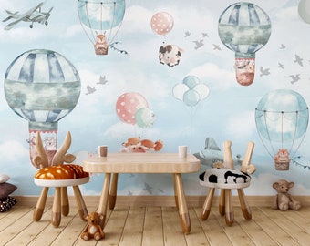 Balloons Carrying Animals Stickers for Kids Room- Wallpaper- Cartoon Animals Wallposter- Nursery Room Decor- Gifts- Custom- Home Decor