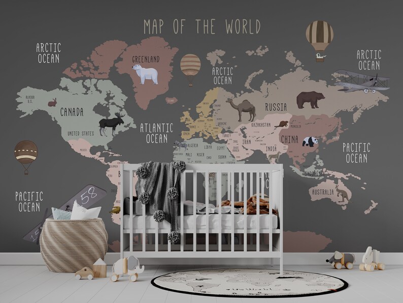 Kids Room Decor Map Wallpaper Peel and Stick Big World Map Etsy