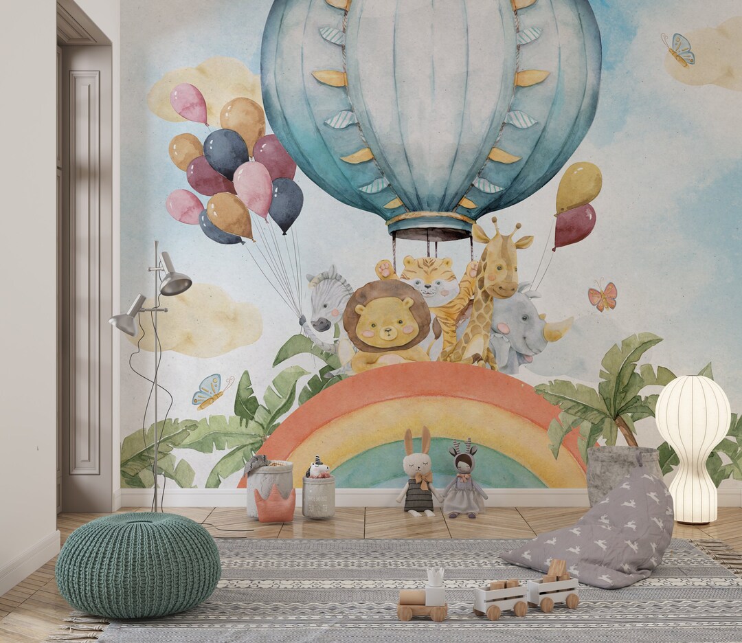Flying Animals and Hot Air Balloons Kids Wallpaper , Peel and Stick ...