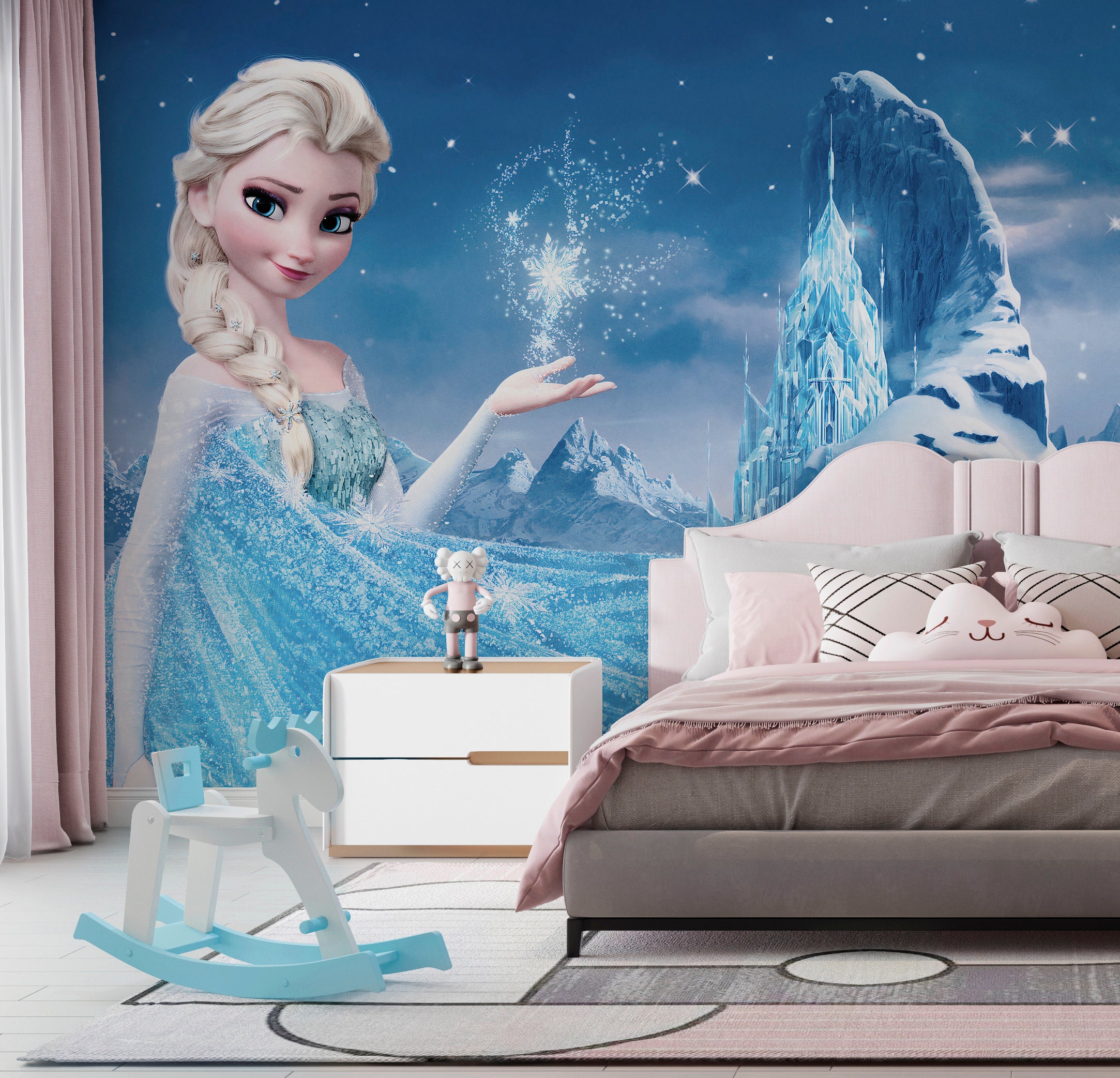 Kids Room Photo Wallpaper Disney Frozen Princess Elsa, Anna, Castle Wall  Mural