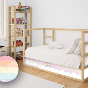 Sweet Rainbow Kura Bed, Soft colors Rainbow Kura Bed, Pretty Kura Bed Decal, Rainbow Themed Kura Bed, Soft Purple Background Kura Bed Decal