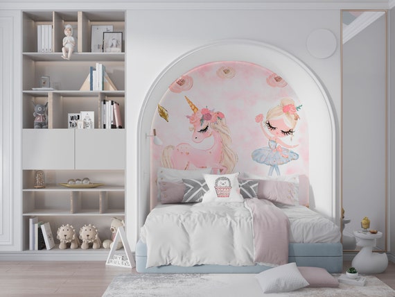 Unicorn and Ballerina Wall Mural Floral Nursery Girls Room Customizable  Nursery Decor Lotus Flower Wallpaper Custom-personalized Gifts - Etsy