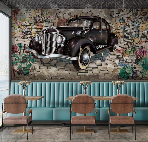 Antique Car Decor Wallpaper , Classic Car Wall Poster , Peel and Stick  Vintage Look Wallpaper - Etsy Sweden