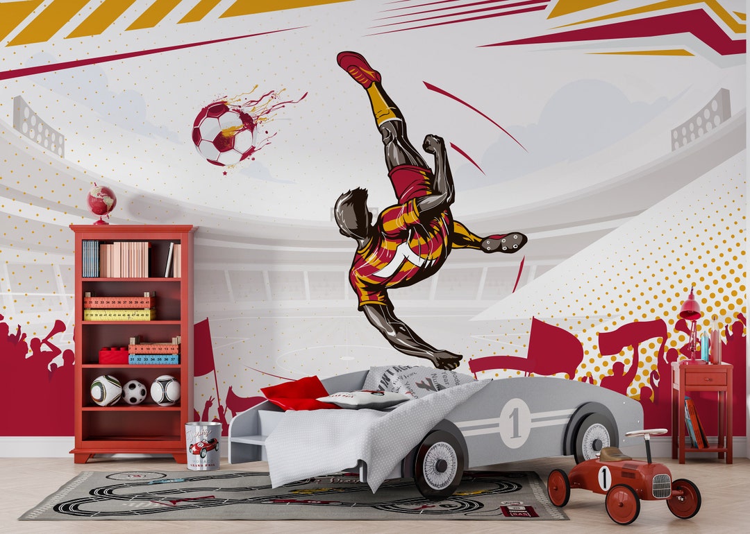 Soccer Wallpaper for Boys - Football Player Mural for Kids Room - Removable Footballer Soccer ...