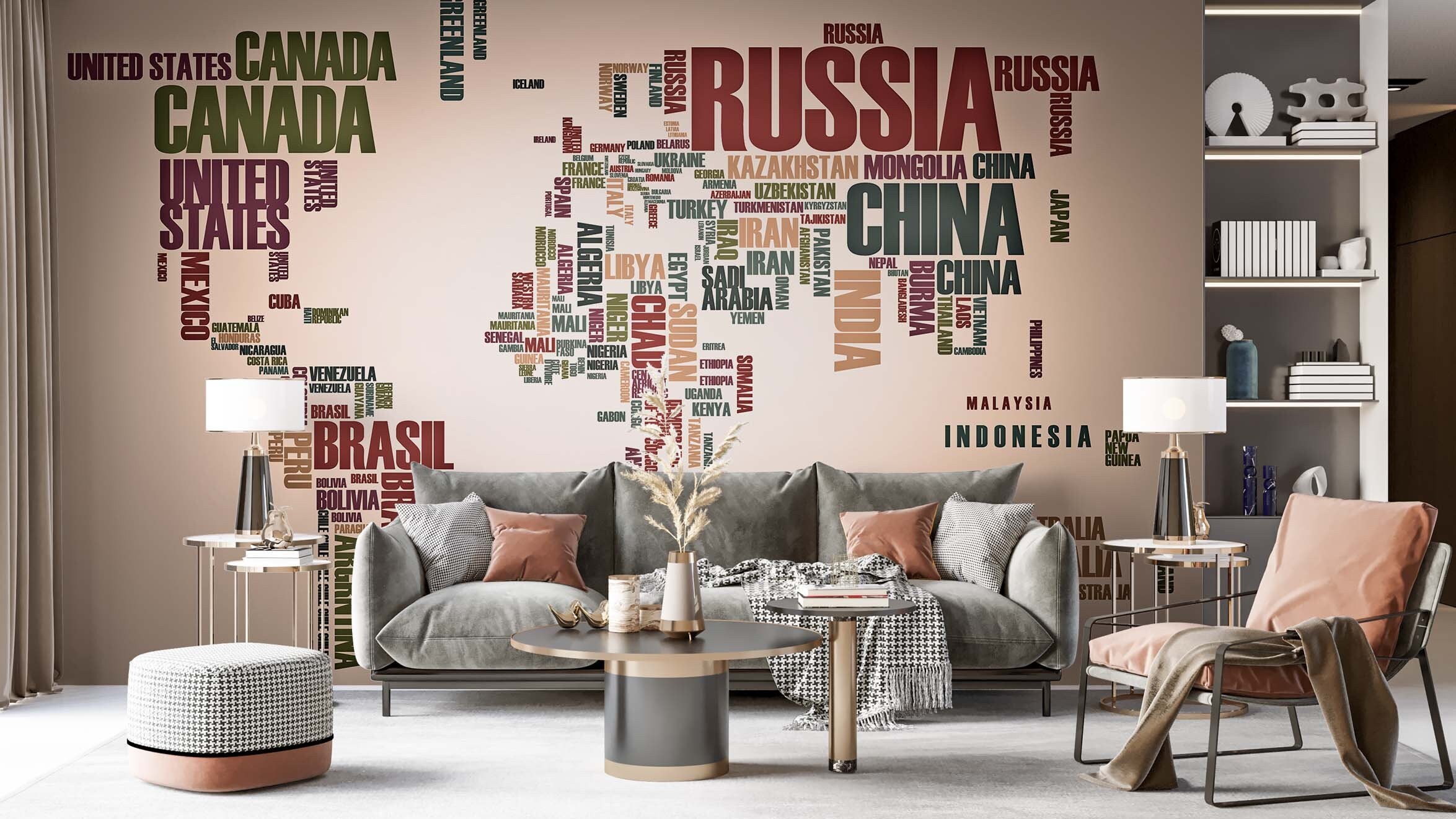 Art Work Wallpaper Country Names World Map Mural Office - Etsy Finland