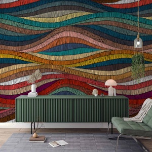 Colorful Fabric Texture Look Wallpaper - Ethnic Abstract African Motif Pattern Mural - Waves Wall Mural