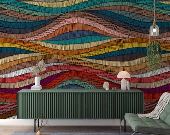 Papel pintado con aspecto de textura de tela colorida - Mural con motivos africanos abstractos étnicos - Mural de pared con ondas