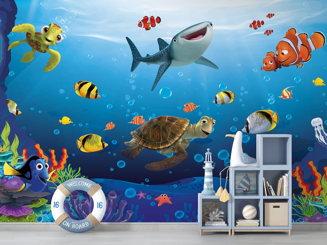 Papier Peint 3D Mural Requin Océanique Et Banc De Poissons Papier Peint