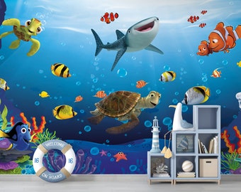 Fondo de pantalla para niños bajo el agua, Mural de pared Nemo de pez para niños, Fondo de pantalla de vivero de acuario