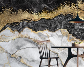 PRETTY MARBLE WALLPAPER- Black And White Marble- Adhesive Marble Wallpaper- Pretty Living Room Decor- Wallposter- Marble Wallpaper- Custom