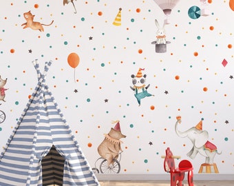 Circus Animals Wallposter- Nursery Room Decor- Peel and Stick-  Wallpaper Art Decor- Baby Room Decor- Personalized Gifts-Custom Mural