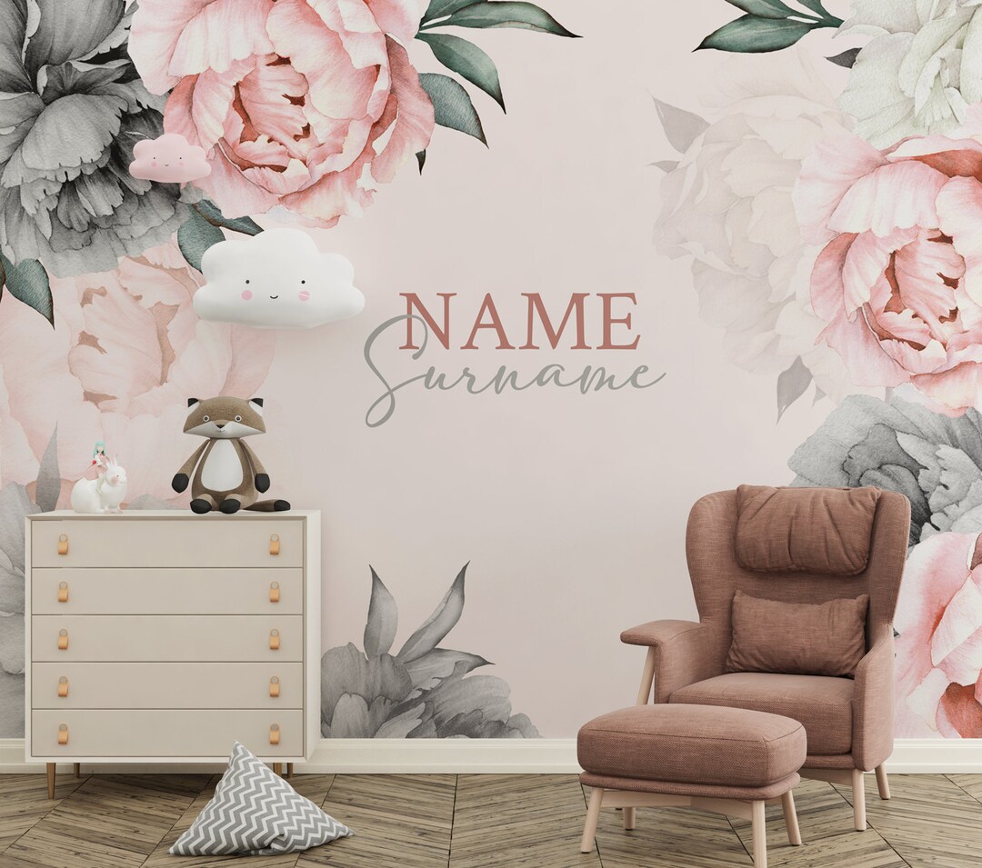 Flowery Wall Mural- Floral Nursery Room Wallpaper- Customizable Nursery ...